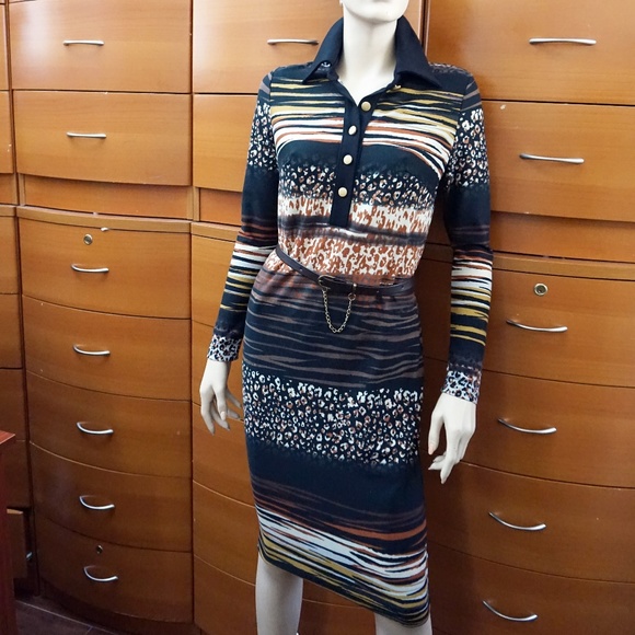 EUROPEAN OFFICE BELTED DRESS LAPEL COLLAR - Picture 1 of 8